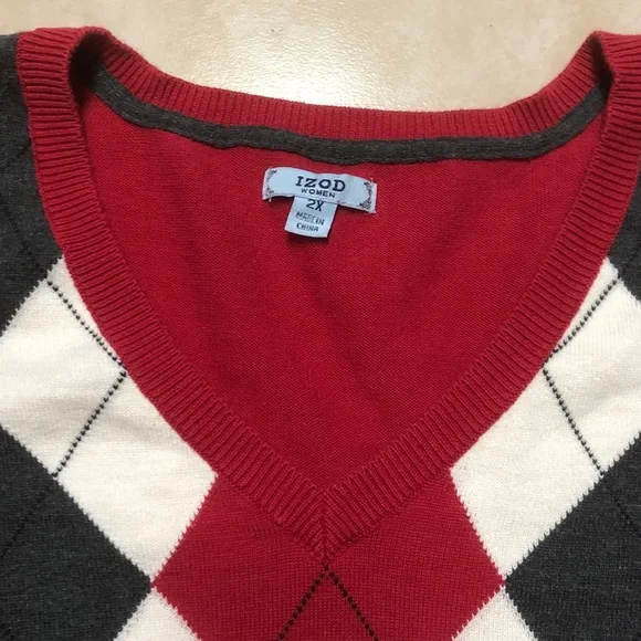 IZOD Red,Gray & White Argyle Sweater, Size 2XL - Picture 3 of 6